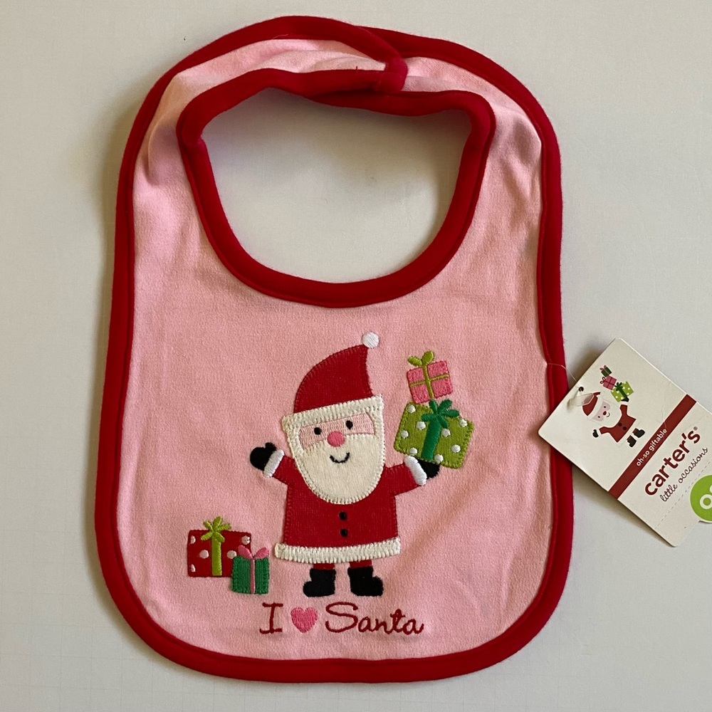 Christmas Bib NWT I Love Santa Holiday Infant NEW Carter’s Baby Girls Boys Red